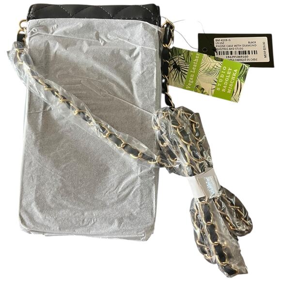Badgley Mischka vegan leather phone case w/ diamond quilting and studs Black NWT - Picture 6 of 6